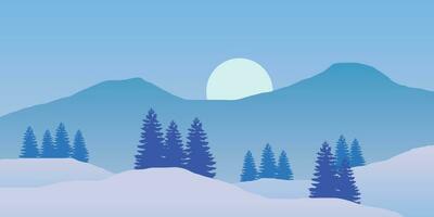 vector illustratie. vlak winter landschap. besneeuwd achtergronden.