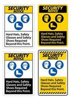 veiligheidswaarschuwingsbord veiligheidshelmen, veiligheidsbril en veiligheidsschoenen vereist voorbij dit punt met pbm-symbool vector