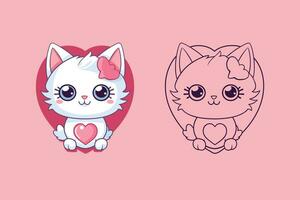 valentijnsdag dag kawaii kat icoon vector. kat icoon. valentijnsdag dag. kawaii kat icoon vector