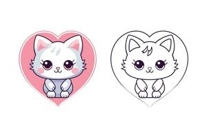 valentijnsdag dag kawaii kat icoon vector. kat icoon. valentijnsdag dag. kawaii kat icoon vector