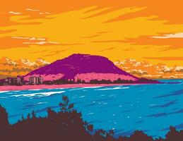 surfen strand Bij schemer monteren maunganui baai van genoeg nieuw Zeeland wpa poster kunst vector