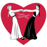 twee Dames houden handen met hart achtergrond. Valentijnsdag dag ontwerp voor groet kaart, uitnodiging, poster. vector