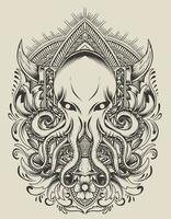 illustratie vector octopus met vintage gravure ornament