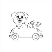 dier schets voor schattig hond Aan een auto vector