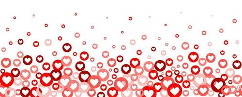 harten vector achtergrond. liefde houdt grens voor valentijnsdag en moeders dag spandoek. vliegend rood confetti elementen Aan wit achtergrond. stroom reactie illustratie voor sociaal media
