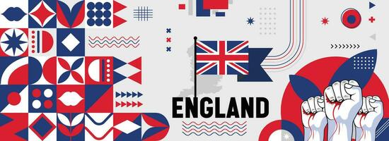Engeland nationaal of onafhankelijkheid dag banier voor land viering. vlag en kaart van Brittannië met verheven vuisten. modern retro ontwerp met typorgaphy abstract meetkundig pictogrammen. vector illustratie