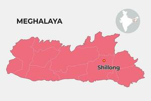 meghalaya locator kaart tonen wijk en haar hoofdstad vector