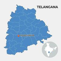 telangana locator kaart tonen wijk en haar hoofdstad vector