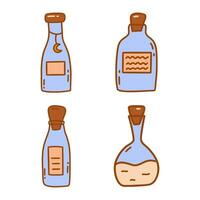 reeks van wijnoogst blauw flessen. vector tekening