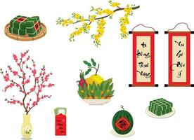 reeks van elementen voor tet vakantie concept vlak vector illustratie geïsoleerd Aan wit achtergrond. Vietnamees traditioneel nieuw jaar. maan- nieuw jaar. tet festival.