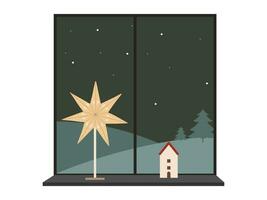 Kerstmis verlichte ster Aan venster. Katholiek traditioneel decoratie vector illustratie