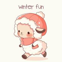 schattig kawaii schapen in winter kleren. vector