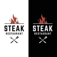 retro wijnoogst steak huis logo ontwerp. logo voor bedrijf, restaurant, label, kenteken. met kwaliteit vlees. vector