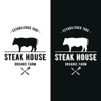 retro wijnoogst steak huis logo ontwerp. logo voor bedrijf, restaurant, label, kenteken. met kwaliteit vlees. vector