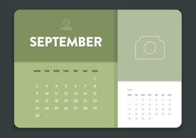 creatief minimaal bedrijf maandelijks 2024 kalender sjabloon vector. bureau, muur kalender voor afdrukken, digitaal kalender of planner. week begin Aan maandag. jaar- kalender lay-out ontwerp elementen. 09 september. vector