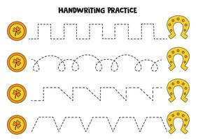 traceren lijnen voor kinderen. st Patrick dag munten en hoefijzers. handschrift oefening. vector