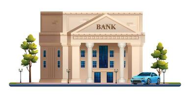 bank gebouw met auto. vector illustratie geïsoleerd Aan wit achtergrond