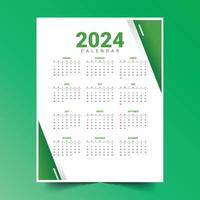 wit en groen 2024 nieuw jaar kalender lay-out een afdrukbare ontwerp vector