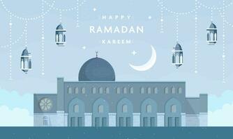 Gefeliciteerd Aan gastvrij de heilig maand van Ramadan mubarak met de moskee net zo de achtergrond vector