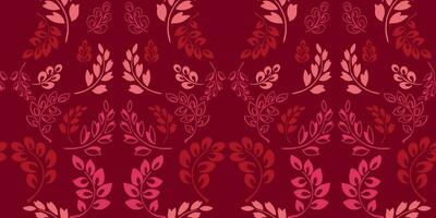 naadloos patroon abstract klein bladeren takken, druppels, ornament. vector hand- getrokken schetsen. gemakkelijk monotoon bordeaux bloemen tapijtwerk achtergrond. ontwerp voor kleding stof, mode, textiel, behang