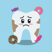 tand verval vector illustratie voor kinderen tandheelkundig kliniek poster sjabloon ontwerp. gebarsten of gebroken tanden illustratie. tandheelkundig pest karakter