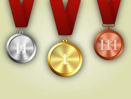 goud zilver en bronzen medailles Aan linten vector