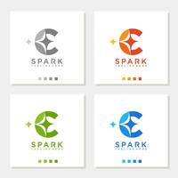 vonk logo brief c ster vuurwerk sprankelend logo grafisch vector icoon