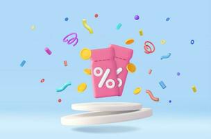 3d coupon met munten in blauw podium achtergrond vector