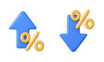 3d pijl omhoog met percentage symbool inkomen vector