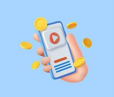 3d sociaal media mobiel spelen video maken geld vector