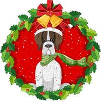 cartoon hond in kerstkrans geïsoleerd vector