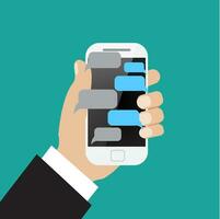 hand- holing wit smartphone vector