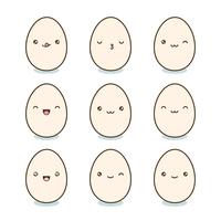 Happy Easter eggs set. Kawaii eieren met schattige gezichten op witte achtergrond. Vector illustratie