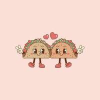 retro illustratie van twee taco's in liefde, taco's net zo een paar vector