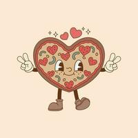 schattig illustratie van pizza met peperoni in hart vorm vector