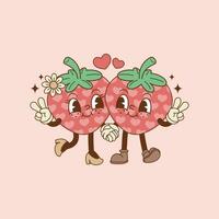 schattig illustratie van paar van aardbeien in liefde, twee aardbeien in liefde vector