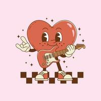 retro illustratie van hart Holding een elektrisch gitaar voor spelen muziek- vector