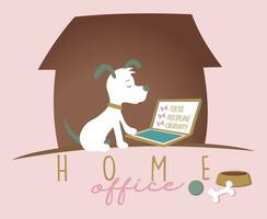 vector illustratie in een gemakkelijk, gelegd terug stijl van een hond in een huis kantoor situatie.