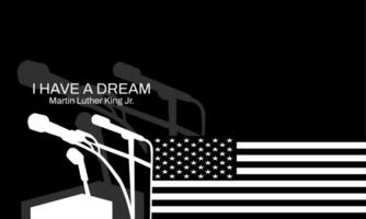 illustratie van ons vlag en microfoons in Martin Luther koning dag thema in zwart en wit kleur vector
