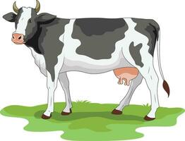 boerderij dier koe staand Aan een gras veld- vector