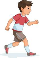 schattig jongen rennen in een atletisch uniform vector