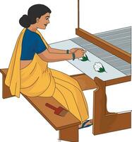vrouw aan het doen borduurwerk Aan kleding kleding stof vector