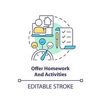 2d bewerkbare aanbod huiswerk en activiteiten dun lijn icoon concept, geïsoleerd vector, veelkleurig illustratie vertegenwoordigen online therapie. vector