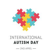 Internationale autisme bewustzijn dag spandoek. lint met kleurrijk puzzel stukken patroon. decoupeerzaag mozaïek- net zo symbool van autistisch mensen. sociaal moeilijkheid. mentaal wanorde. vector banier of poster Aan wit.