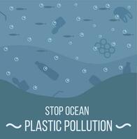 oceaan met aquatisch dieren en plastic vuilnis drijvend in water. milieu kwestie of ecologie probleem van marinier vervuiling, onzin in zee. vector illustratie in vlak tekenfilm stijl.