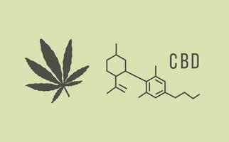 cbd hennep olie illustratie in biologisch kleur met marihuana blad en chemisch formule Aan pastel achtergrond. natuurlijk remedie. hennep verbinding poster. geneeskunde voor pijn, spanning, ongerustheid. vector vlak.