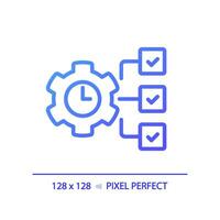 2d pixel perfect helling tijd beheer icoon, geïsoleerd vector, dun lijn Purper illustratie vertegenwoordigen zacht vaardigheden. vector