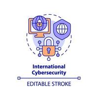 2d bewerkbare veelkleurig Internationale cyberveiligheid icoon, gemakkelijk geïsoleerd vector, cyber wet dun lijn illustratie. vector