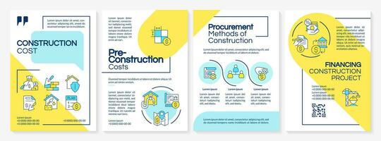 2d kleurrijk bouw kosten brochure sjabloon, brochure ontwerp met dun lineair pictogrammen, 4 vector lay-outs.