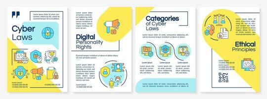 veelkleurig cyber wet brochure sjabloon, brochure ontwerp met dun lineair pictogrammen, 4 vector lay-outs.